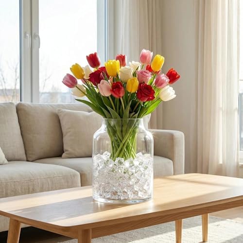 Fake Ice,Gikboup 160 Pcs Acrylic Ice Cubes, 22 * 18mm Vase Fillers for Centerpieces. Clear Rocks for Vases, Fake Plastic Gems, Artificial Faux Stones（Blue）