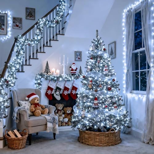 JMEXSUSS 66ft 200 LED White Christmas String Lights Indoor Outdoor Plug in