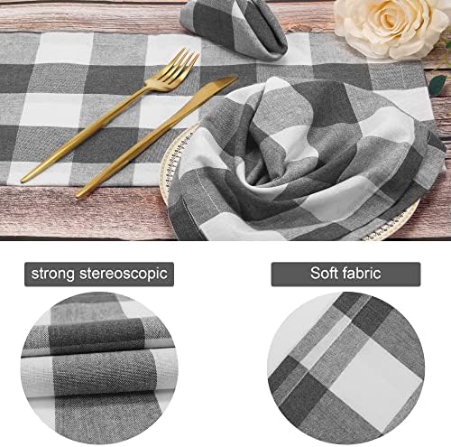 Cotton Cloth Napkins Set of 4, Reusable Dinner Napkins Washable, 20 x 20 Inches Buffalo Plaid Durable Napkins Ideal for Farmhouse Restaurants, Party, Weddings&Everyday Use, Gray and White