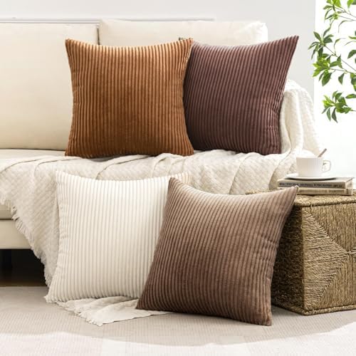MIULEE Fall Corduroy Decorative Throw Pillow Covers Brown Series 20x20