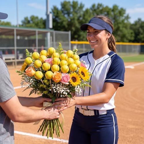 Soulchen 24 Pcs Softball Centerpiece Sticks Set 1.57inches Softball Balls with 7.87inches Sticks for Softballs Themed Party Decorations Sports Banquet Table Centerpieces Team Event Decor