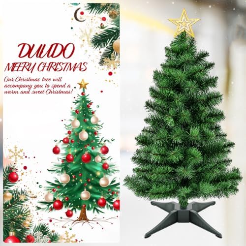 DUUDO 4FT Premium Hinged Artificial Holiday Small Mini Christmas Tree for Tabletop,Home, Office, Indoor and Outdoor Holiday Decoration,Easy Assembly Metal Hinges & Foldable Base