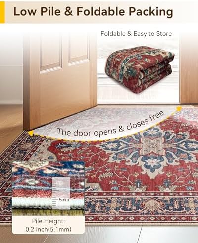 RELEANY Washable Area Rug, Small 2'6"x4', Red/Blue
