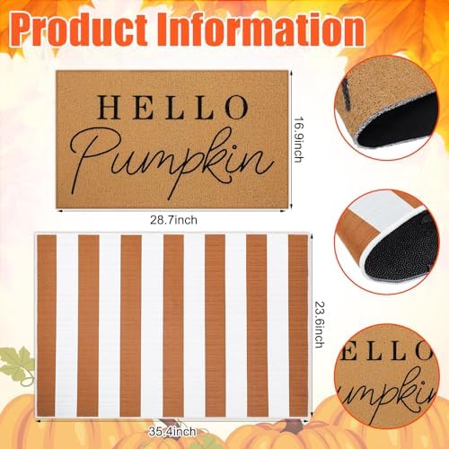 Tinideya 2 Pcs Hello Pumpkin Layered Doormat Set, White Orange