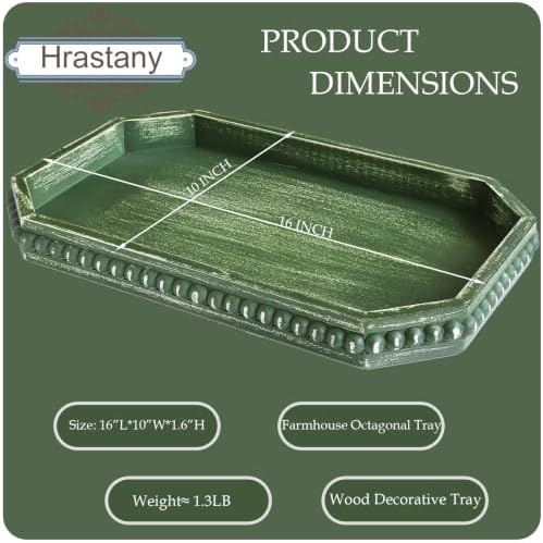 Hrastany Green Wood Decorative Tray, Coffee Table Tray for Ottoman