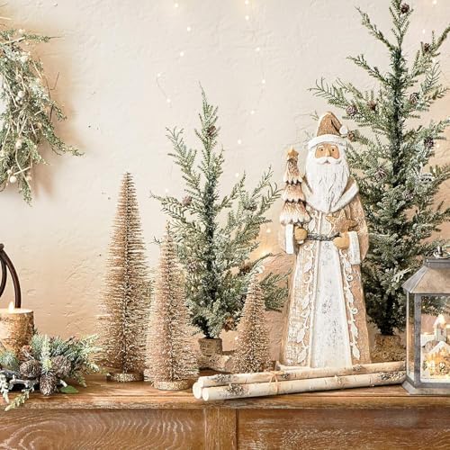 RAZ Christmas Bottle Brush Trees Set of 3 in Sparkling Champagne Gold, 17.5 Inches,14 Inches and 9 Inches High