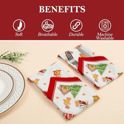 Christmas Gingerbread Cotton Cloth Napkins, 18×18 in, Set of 4