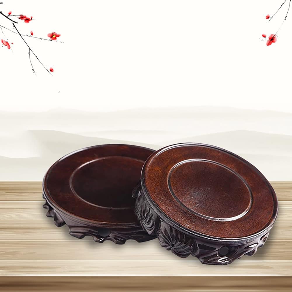Chinese Wooden Solid Wood Base Rosewood Carved Craft Stand Vase Buddha Statue / 3.9 x 3.9 x 1.0