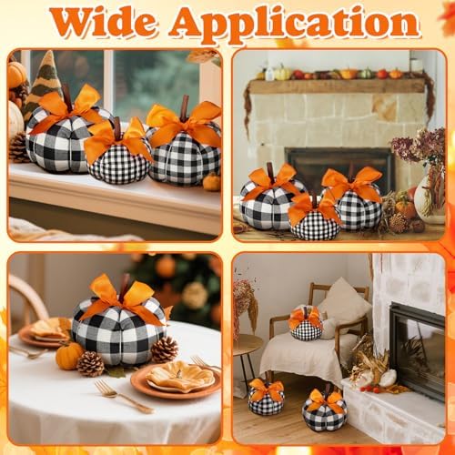 Beeveer 3 Pcs Fall Pumpkins Decor Black and White Farmhouse Decorative