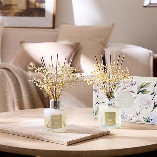 Airkeep Reed Diffuser 3.38 oz (100ml) 2pk, Clean Linen Scented Reed Diffuser Set,Reed Diffuser & Oil Diffuser Sticks