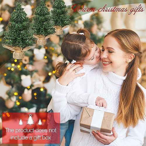 Yinder Tabletop 12 Pcs Mini Christmas Tree 7.87 Inch Artificial Mini Xmas Miniature Pine Christmas Tree with Linen Base for Xmas Holiday Decorations Indoor Home Kitchen Dining Table