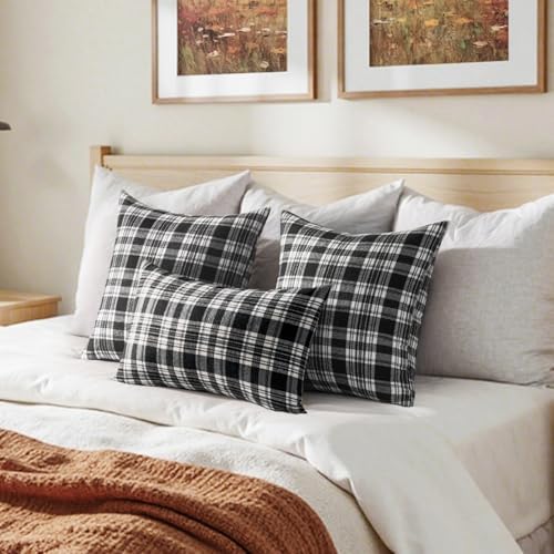 MIULEE Halloween Plaid Pillow Covers Scottish Tartan 20x20 Black and White