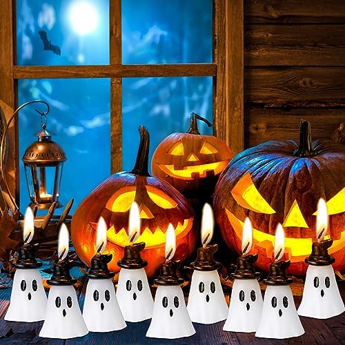 Jutom 10 Pcs Halloween Ghost Candles Mini Ghost Decor, Hat