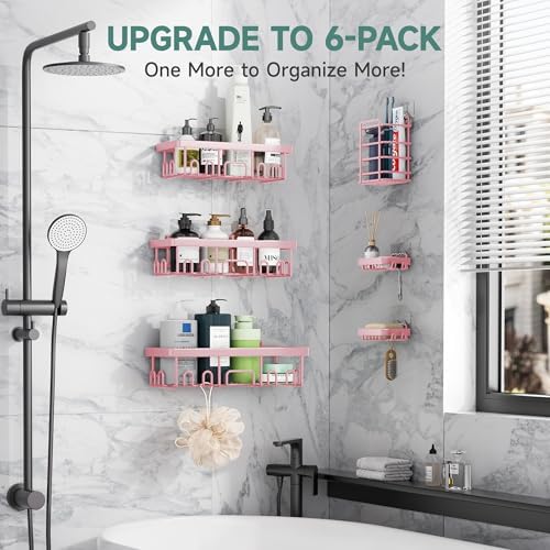 Veken Large Capacity Shower Caddy 6-Pack, No Drilling & Rustproof, Adhesive Shower Shelves with Soap Holder, Bathroom