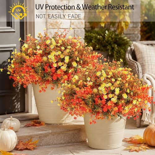 24 Bundles Artificial Fall Flowers for Outdoors Decor, Fake Mums Plants