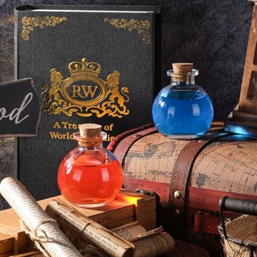 2 pack Glass Potion Bottles with Corks 9oz Empty Spherical Jars for DIY Crafts Decorative Clear Ball Bottle with Wood Stopper for Halloween Decor