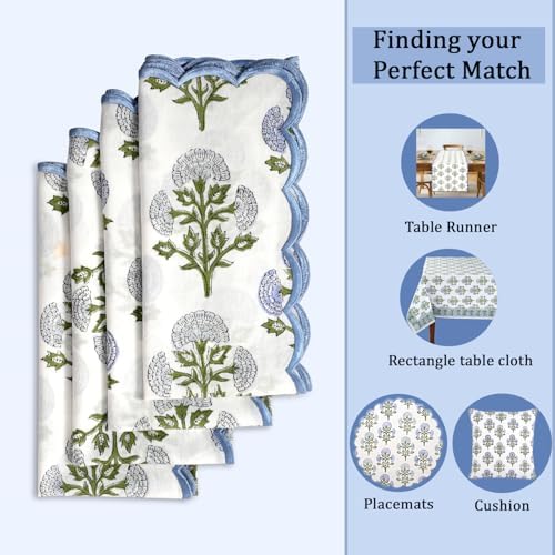 Ridhi Hand Block Print Cloth Napkins, Mughal Buta Blue, 18x18 in, Set of 4