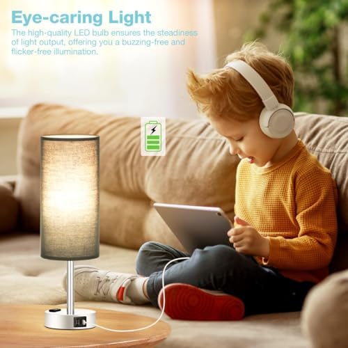 Fenmzee Black Bedside Lamp for Bedroom, Dimmable Touch, USB A+C, AC Outlet