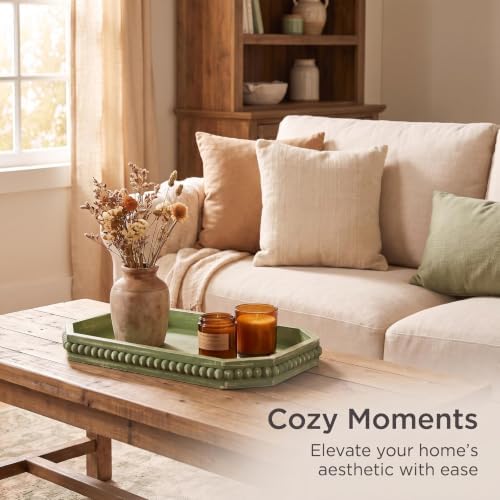 Hrastany Sage Green Wood Decorative Tray, Coffee Table Tray for Ottoman
