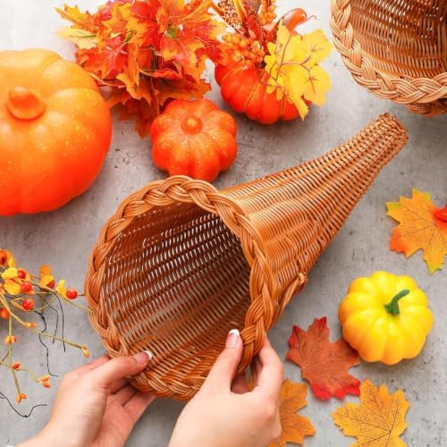 Dandat 12 Pcs Fall Cornucopia Basket Centerpiece 13.78 Inch,Imitation Vine