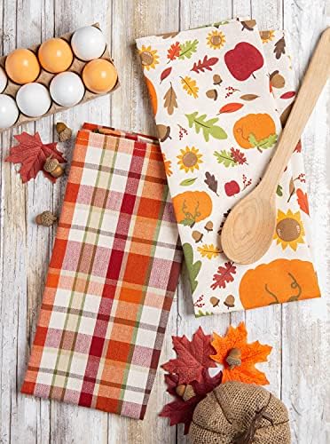 DII Fall Basics Kitchen Dishtowel Collection Printed & Plaid Fall Dish Towel Set, 18x28, Floral Plaid, 2 Count