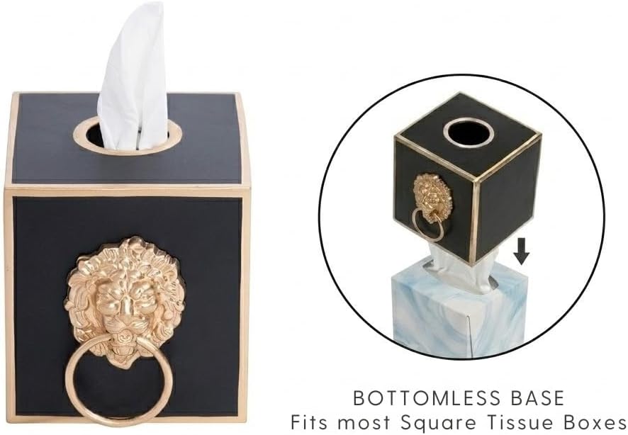 Cube Tissue Box Holder / Black Lion / Paws & Claws