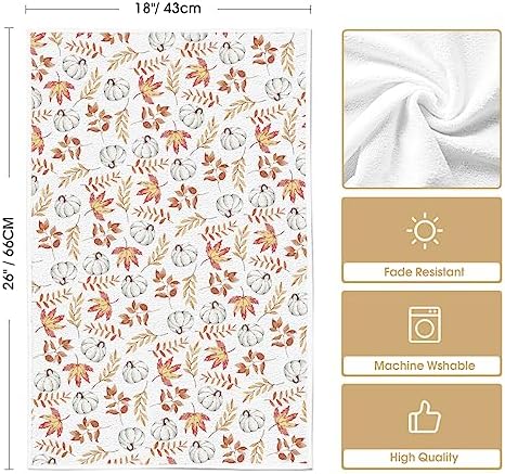 Artoid Mode Orange Leaves Pumpkins Fall Kitchen Towels Set of 4 18x26 Inch