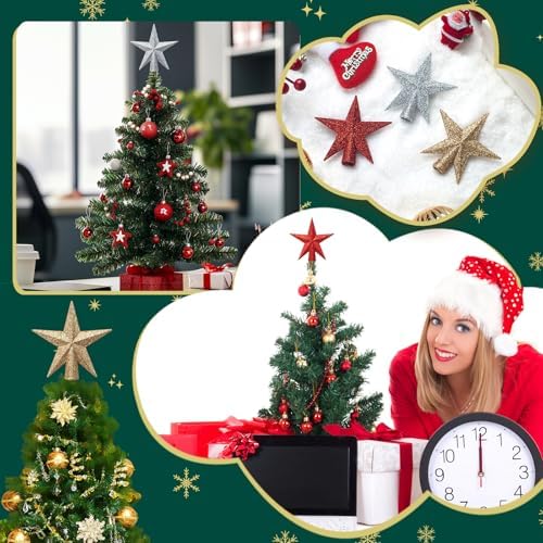 SUNEZLGO Mini Christmas Tree Topper, 3.35 Inch Small Star Treetop, Small Christmas Tree Top, Mini Christmas Tree Ornaments, Ornaments for Tree, Tree Star for Xmas Holiday Party Home Decoration