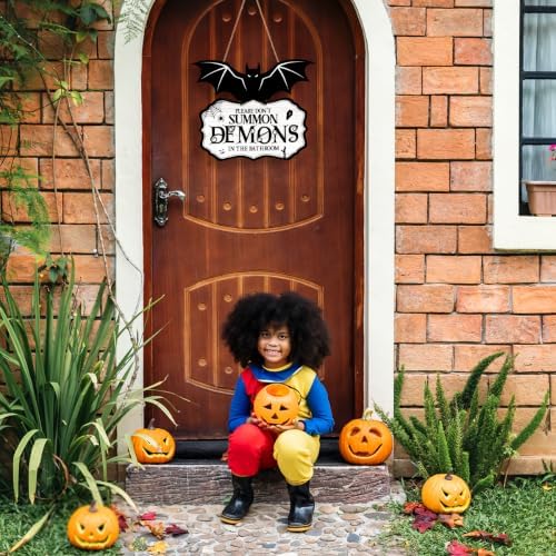 Funny Halloween Bathroom Decor-Please Don't Summon Demons Spooky Wood Sign