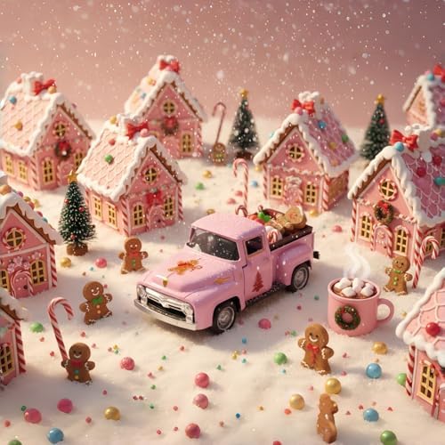 Pink Gingerbread Christmas Decor Metal Truck with Mini Candy Cookie Box