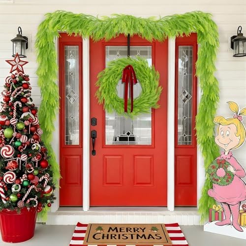 N&T NIETING 9FT Christmas Garland Norfolk Pine Garland Real Touch Artificial Christmas Lime Green Xmas Garland for Mantle,Table Holiday Fireplace Staircase Indoor Outdoor Christmas Decorations