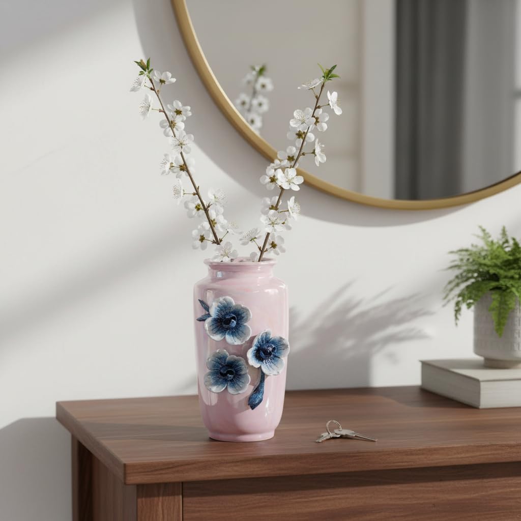Ceramic Vase / Small Vase for Flowers / Pink / 7 Inch