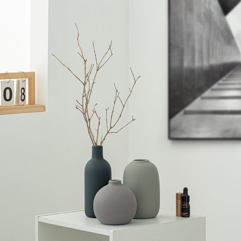 Ceramic Vase / Boho Aesthetic Flower Vases / Neutral Mix / Set of 3