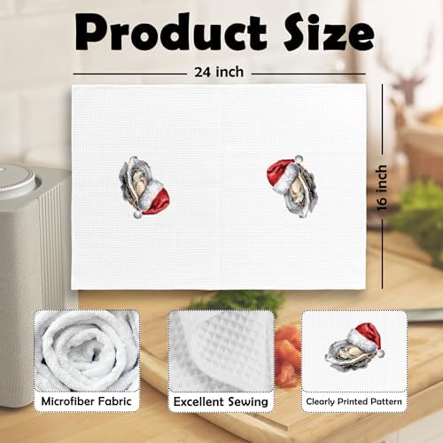 XPH Coastal Christmas Decor Kitchen Dish Towels, Beach Gifts for Women, Christmas Beach Oyster Hand Towels Kitchen Tea Towel Decorations, Coastal Xmas Bathroom Decor, 16x24inch