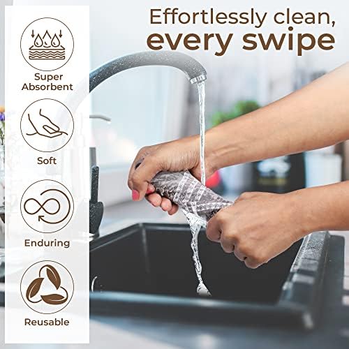 Urban Villa Kitchen Towels Cotton Dish Towels 12”x12” (Set of 8) Grey White