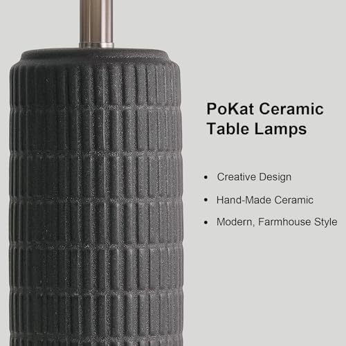 PoKat 23" Matte-Textured Ceramic Table Lamps Set of 2 for Bedroom, Stone-Like Modern Bedside Lamps for Night Stands