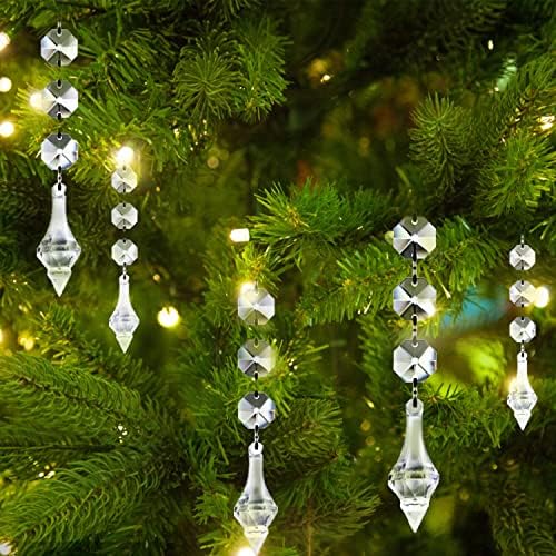 Jishi 30pk Crystal Finial Ornaments for Christmas Tree Decorations, Shatterproof Acrylic Hanging Crystals, Clear Plastic Finial Drop Christmas Ornaments for Centerpiece Chandelier Decor Party Supplies