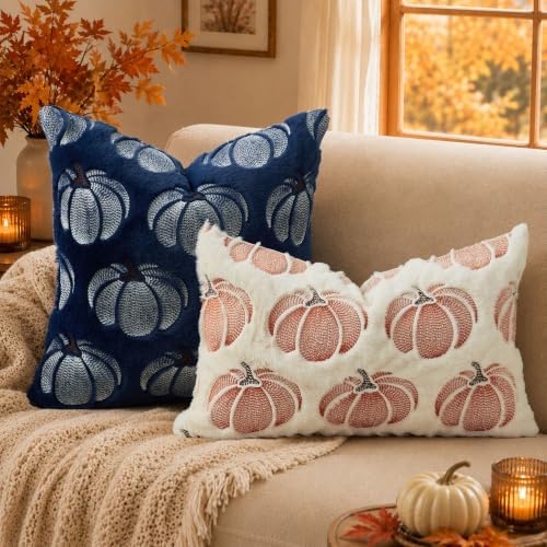 DFXSZ Fall Pillow Covers 12x20 Beige Pumpkin Plush Autumn Home Decor 093A12