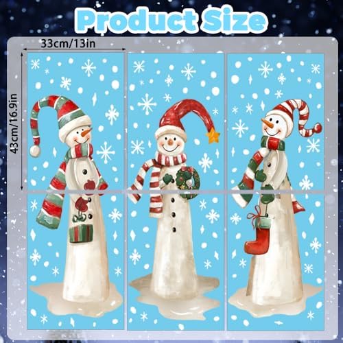 3 Sheets Christmas Extra Large Snowman Window Clings, Winter Stickers Decor