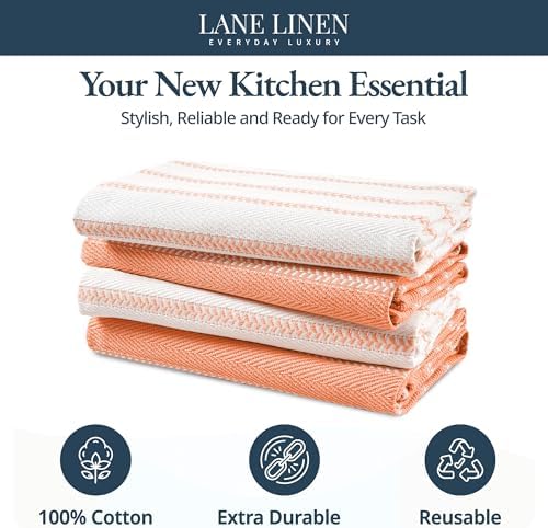 LANE LINEN Kitchen Dish Towels 100% Cotton Soft & Durable 4 Pack - Coral