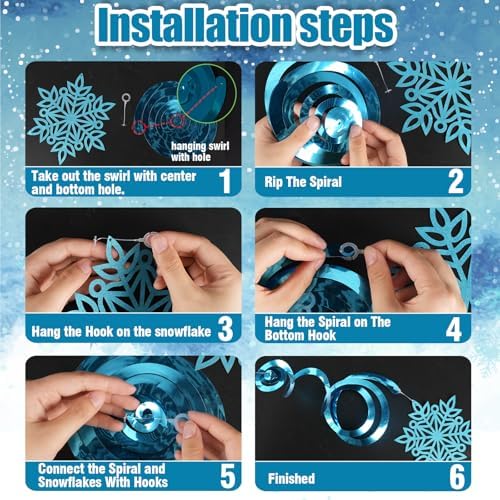 Snowflake Decorations, Christmas Hanging Decor, 48 Glitter Snowflake Swirls