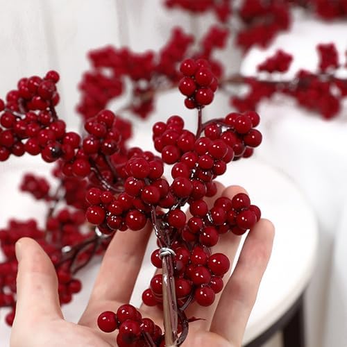 Christmas Red Berry Garland, Artificial Red and Burgundy Berry Christmas Garland Decor for Winter Christmas Indoor Outdoor Home Fireplace Table Decorations(Mini Berry)