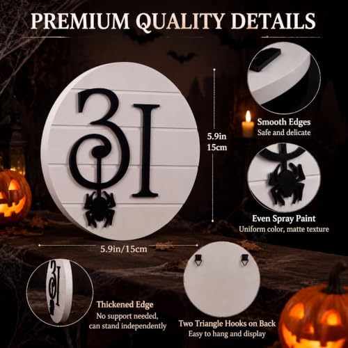 Blulu Halloween Table Decor, Rustic October 31st Round Wooden Block Sign
