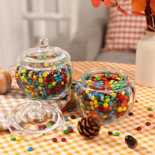 Halloween Decorations-2 PCS Glass Pumpkin Jars with Lid Candy Storage