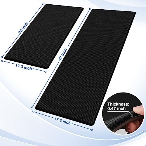 StepRite Kitchen Mats for Floor, 2-Piece Anti-Fatigue Kitchen Rugs, Black