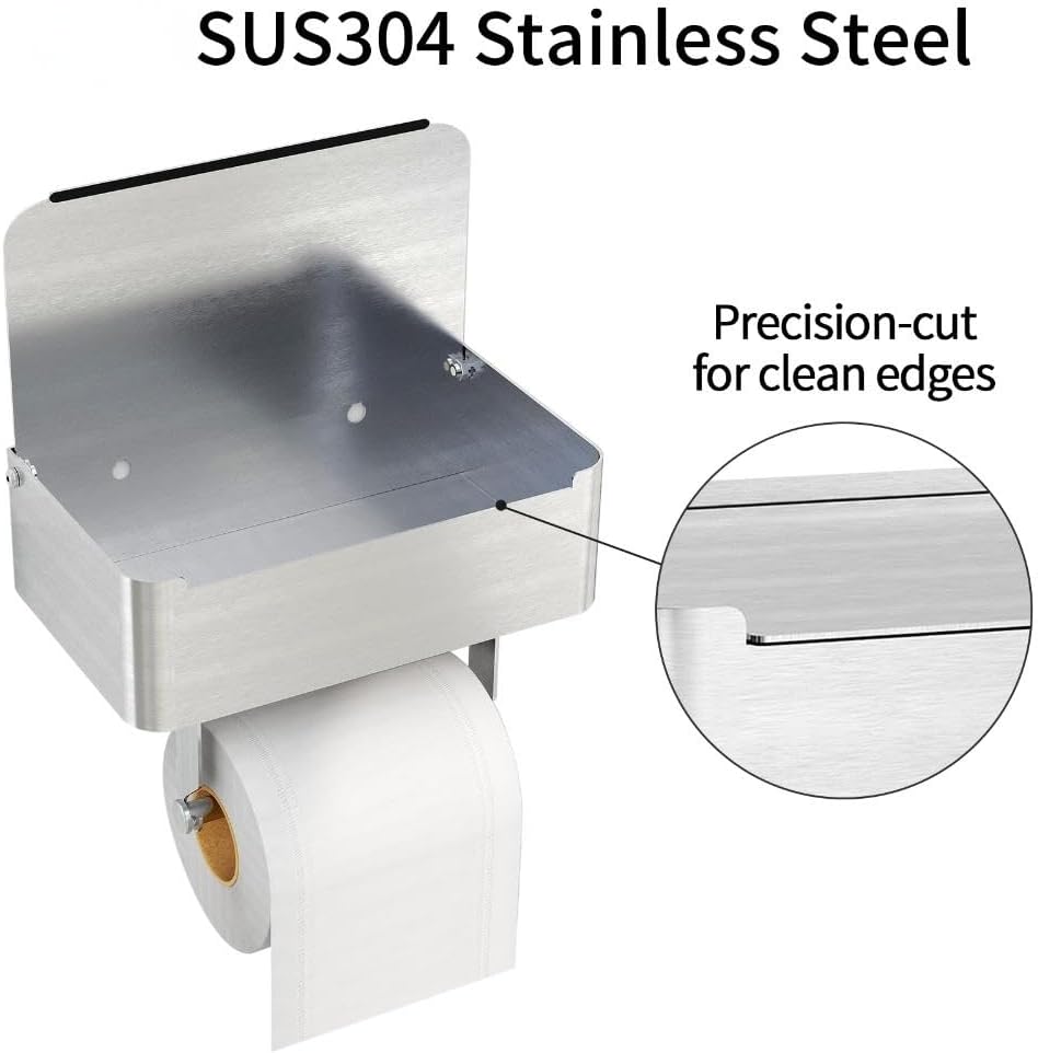 JUYSON Toilet Paper Holder, Toilet Paper Holder with Shelf, Brushed Nickel | Wall Mount, SUS304 Stainless Steel