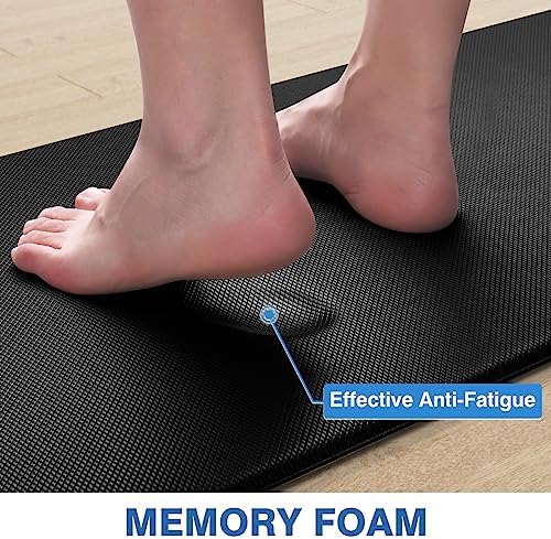 StepRite Kitchen Mats for Floor, 2-Piece Anti-Fatigue Kitchen Rugs, Black