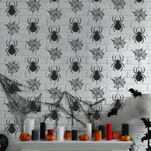 Xinnun 8 Pcs Halloween Party Decorations Spider Web Garlands Banners