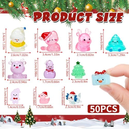 JUNEBRUSHS 50 Pcs Luminous Christmas Mini Resin Figurines