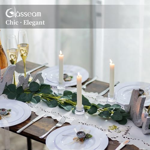 Glasseam Glass Taper Candle Holders 2 Pcs Small Candlestick for Table Decor